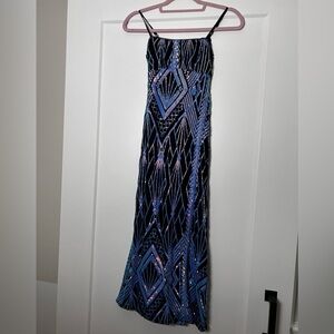 Chic Black and Blue Patterned Kids Dress
